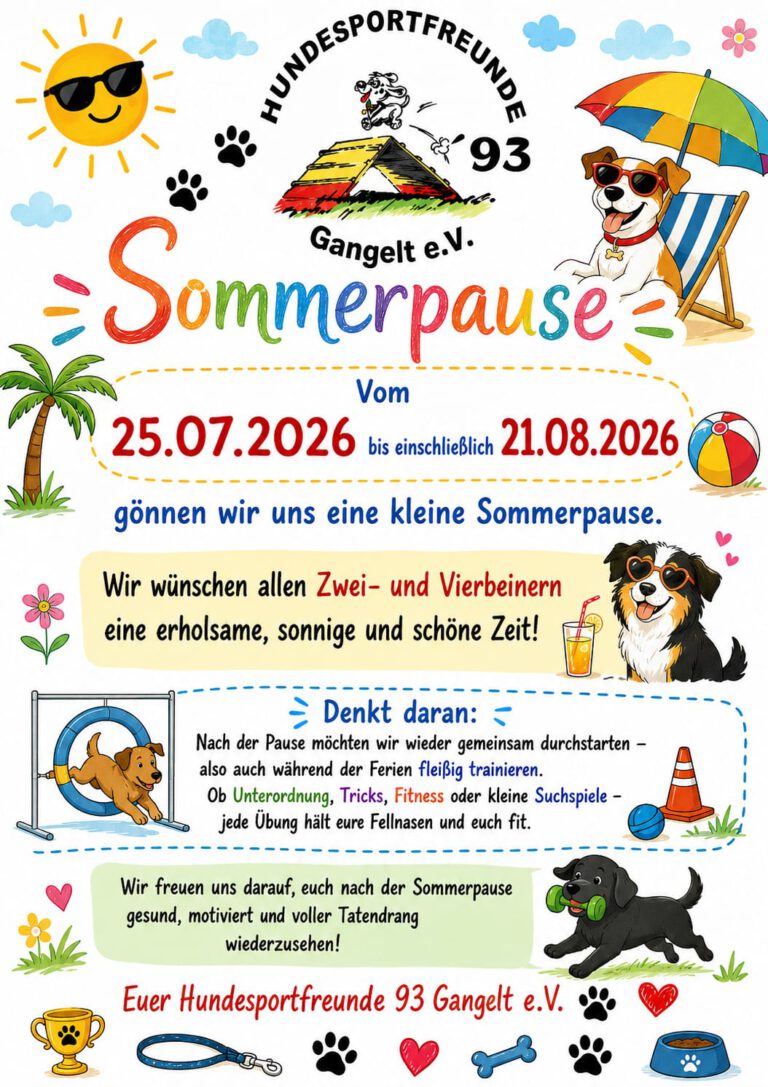 SOMMERPAUSE vom 26. Juli bis zum 21. August 2026